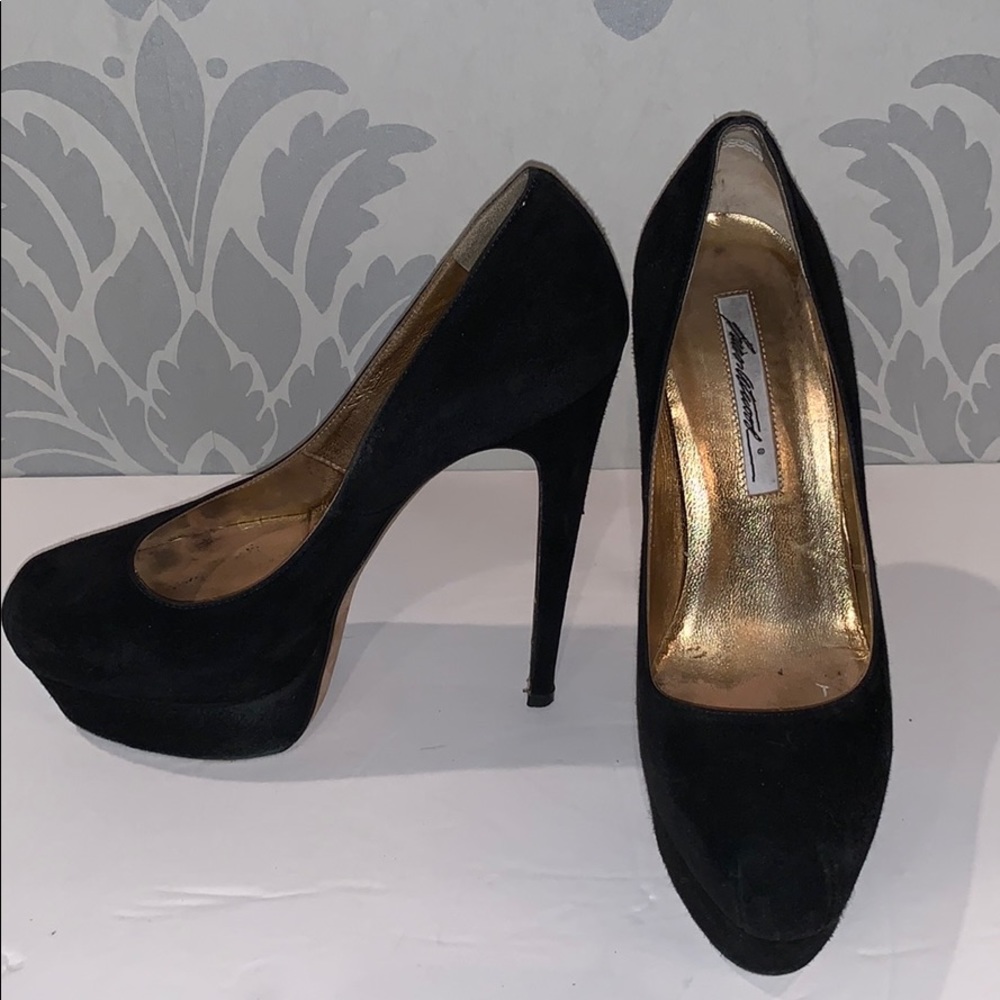 Brian Atwood Black Suede Stilleto Heels sz 37.5